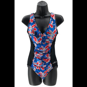 Aquashape Wildflowers Print Moderate V-Neck 1-Pc Swimsuit Wildflower - Regular